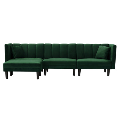 106.7 Wende-3-Sitzer-Sofa aus Samt mit Schlaffunktion, verstellbarer Rückenlehne, Chaiselongue und 2 Kissen