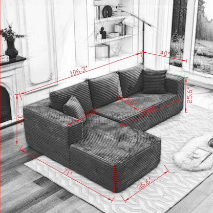 106 Cloud Sectional Couch L-Shape With Left Facing Chaise,Deep Seat Modern Modular Sofa For Living Room,No Assembly Required