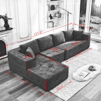 106 Cloud Sectional Couch L-Shape With Left Facing Chaise,Deep Seat Modern Modular Sofa For Living Room,No Assembly Required
