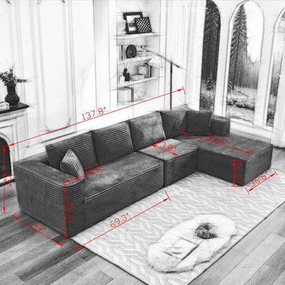 106 Cloud Sectional Couch L-Shape With Right Facing Chaise,Deep Seat Modern Modular Sofa For Living Room,No Assembly Required