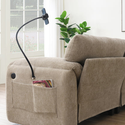 108 Inch Modular Chenille Sectional Sofa with USB and Type-C Ports, Phone Holders, Side Storage Pockets, Movable Ottoman