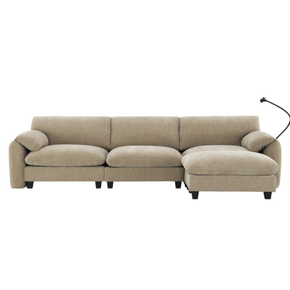108 Inch Modular Chenille Sectional Sofa with USB and Type-C Ports, Phone Holders, Side Storage Pockets, Movable Ottoman