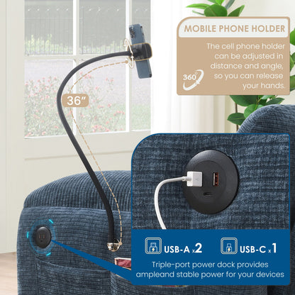 108 Inch Modular Chenille Sectional Sofa with USB and Type-C Ports, Phone Holders, Side Storage Pockets, Movable Ottoman