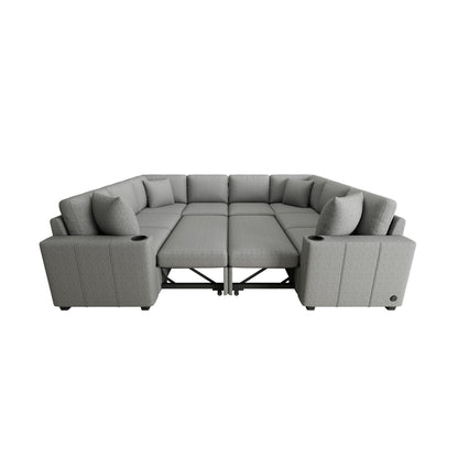 108 Inch Modular UâShaped Sectional Sofa with Pull Out Sleeper, USB Ports and Dual Cup Holders for Living Room