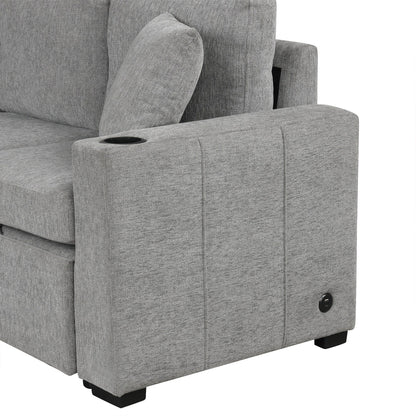 108 Inch Modular UâShaped Sectional Sofa with Pull Out Sleeper, USB Ports and Dual Cup Holders for Living Room
