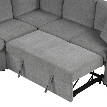 108 Inch Modular UâShaped Sectional Sofa with Pull Out Sleeper, USB Ports and Dual Cup Holders for Living Room