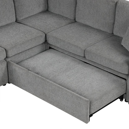 108 Inch Modular UâShaped Sectional Sofa with Pull Out Sleeper, USB Ports and Dual Cup Holders for Living Room