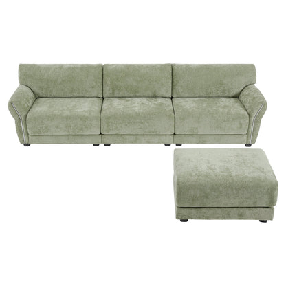 110 Inch L-Shaped Chenille Sectional Sofa with USB and Type-C Charging, Petal Armrests, Movable Ottoman for Living Room