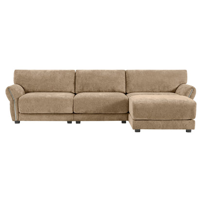 110 Inch L-Shaped Chenille Sectional Sofa with USB and Type-C Charging, Petal Armrests, Movable Ottoman for Living Room