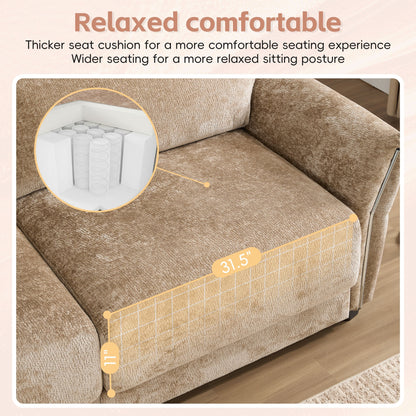 110 Inch L-Shaped Chenille Sectional Sofa with USB and Type-C Charging, Petal Armrests, Movable Ottoman for Living Room