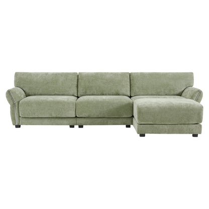 110 Inch L-Shaped Chenille Sectional Sofa with USB and Type-C Charging, Petal Armrests, Movable Ottoman for Living Room