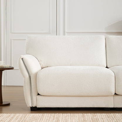 110 Inch L-Shaped Chenille Sectional Sofa with USB and Type-C Charging, Petal Armrests, Movable Ottoman for Living Room