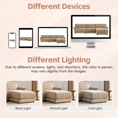 110 Inch L-Shaped Chenille Sectional Sofa with USB and Type-C Charging, Petal Armrests, Movable Ottoman for Living Room