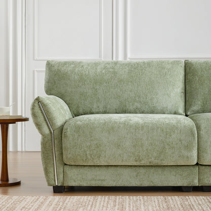 110 Inch L-Shaped Chenille Sectional Sofa with USB and Type-C Charging, Petal Armrests, Movable Ottoman for Living Room