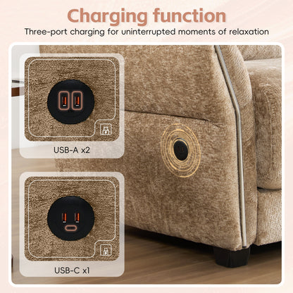 110 Inch L-Shaped Chenille Sectional Sofa with USB and Type-C Charging, Petal Armrests, Movable Ottoman for Living Room