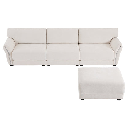 110 Inch L-Shaped Chenille Sectional Sofa with USB and Type-C Charging, Petal Armrests, Movable Ottoman for Living Room