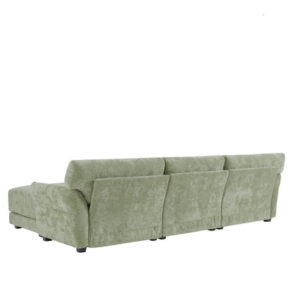 110 Inch L-Shaped Chenille Sectional Sofa with USB and Type-C Charging, Petal Armrests, Movable Ottoman for Living Room