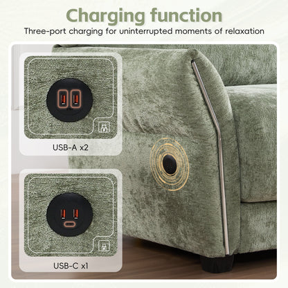 110 Inch L-Shaped Chenille Sectional Sofa with USB and Type-C Charging, Petal Armrests, Movable Ottoman for Living Room