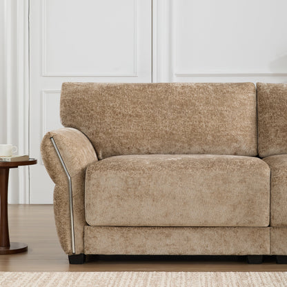 110 Inch L-Shaped Chenille Sectional Sofa with USB and Type-C Charging, Petal Armrests, Movable Ottoman for Living Room