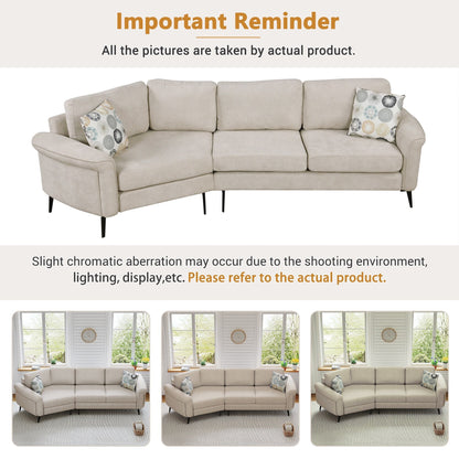 111 3 Seater Sofa Couch, Chenille Curved Sofa Couch with 2 Printed Pillows Modern Upholstered Sofa for Living Room