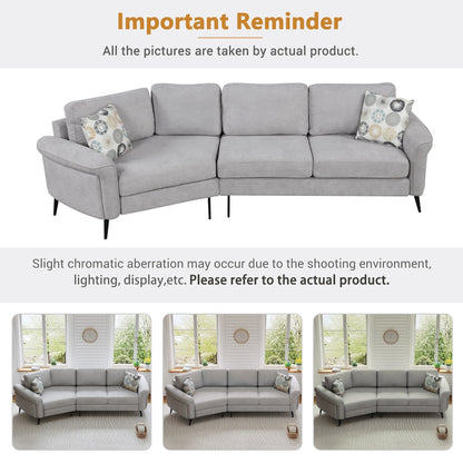 111 3 Seater Sofa Couch, Chenille Curved Sofa Couch with 2 Printed Pillows Modern Upholstered Sofa for Living Room