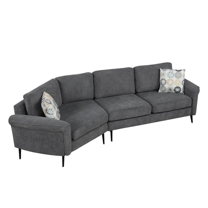 111 3 Seater Sofa Couch, Chenille Curved Sofa Couch with 2 Printed Pillows Modern Upholstered Sofa for Living Room