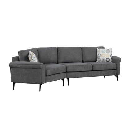 111 3 Seater Sofa Couch, Chenille Curved Sofa Couch with 2 Printed Pillows Modern Upholstered Sofa for Living Room