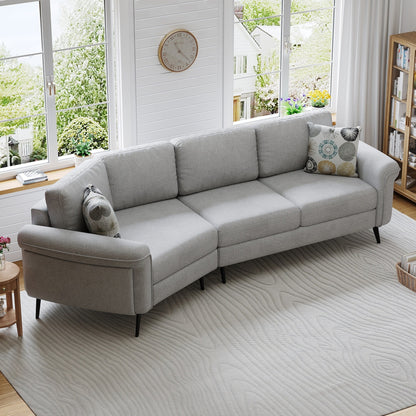 111 3 Seater Sofa Couch, Chenille Curved Sofa Couch with 2 Printed Pillows Modern Upholstered Sofa for Living Room