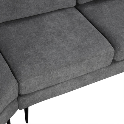 111 3 Seater Sofa Couch, Chenille Curved Sofa Couch with 2 Printed Pillows Modern Upholstered Sofa for Living Room