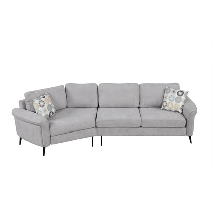 111 3 Seater Sofa Couch, Chenille Curved Sofa Couch with 2 Printed Pillows Modern Upholstered Sofa for Living Room