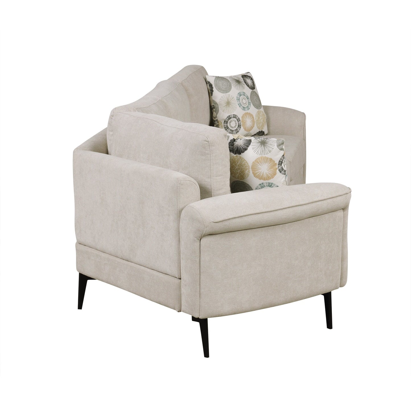 111 3 Seater Sofa Couch, Chenille Curved Sofa Couch with 2 Printed Pillows Modern Upholstered Sofa for Living Room