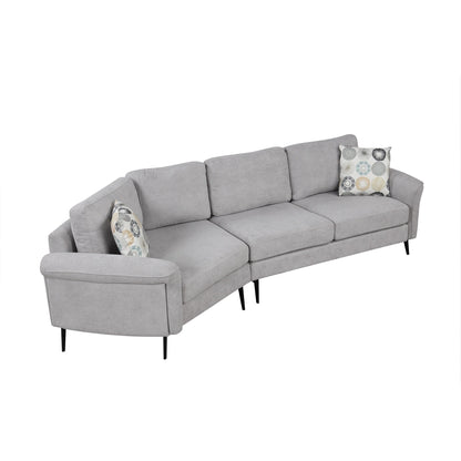 111 3 Seater Sofa Couch, Chenille Curved Sofa Couch with 2 Printed Pillows Modern Upholstered Sofa for Living Room