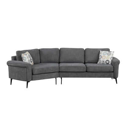 111 3 Seater Sofa Couch, Chenille Curved Sofa Couch with 2 Printed Pillows Modern Upholstered Sofa for Living Room