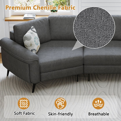 111 3 Seater Sofa Couch, Chenille Curved Sofa Couch with 2 Printed Pillows Modern Upholstered Sofa for Living Room