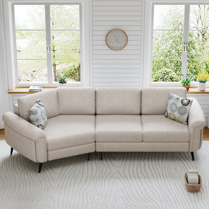 111 3 Seater Sofa Couch, Chenille Curved Sofa Couch with 2 Printed Pillows Modern Upholstered Sofa for Living Room