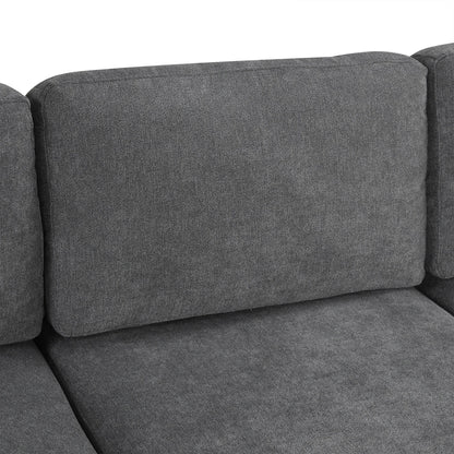 111 3 Seater Sofa Couch, Chenille Curved Sofa Couch with 2 Printed Pillows Modern Upholstered Sofa for Living Room