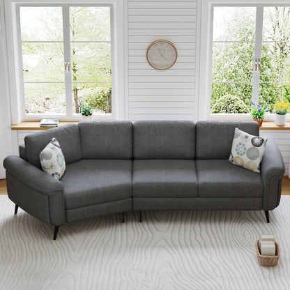 111 3 Seater Sofa Couch, Chenille Curved Sofa Couch with 2 Printed Pillows Modern Upholstered Sofa for Living Room