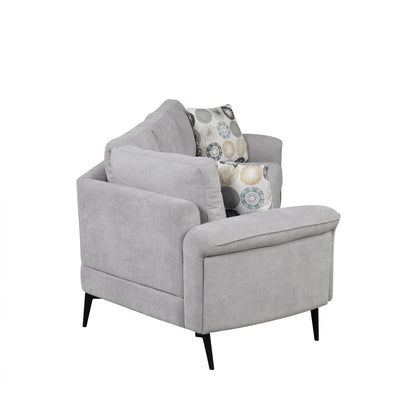 111 3 Seater Sofa Couch, Chenille Curved Sofa Couch with 2 Printed Pillows Modern Upholstered Sofa for Living Room