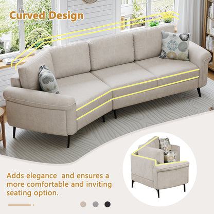 111 3 Seater Sofa Couch, Chenille Curved Sofa Couch with 2 Printed Pillows Modern Upholstered Sofa for Living Room