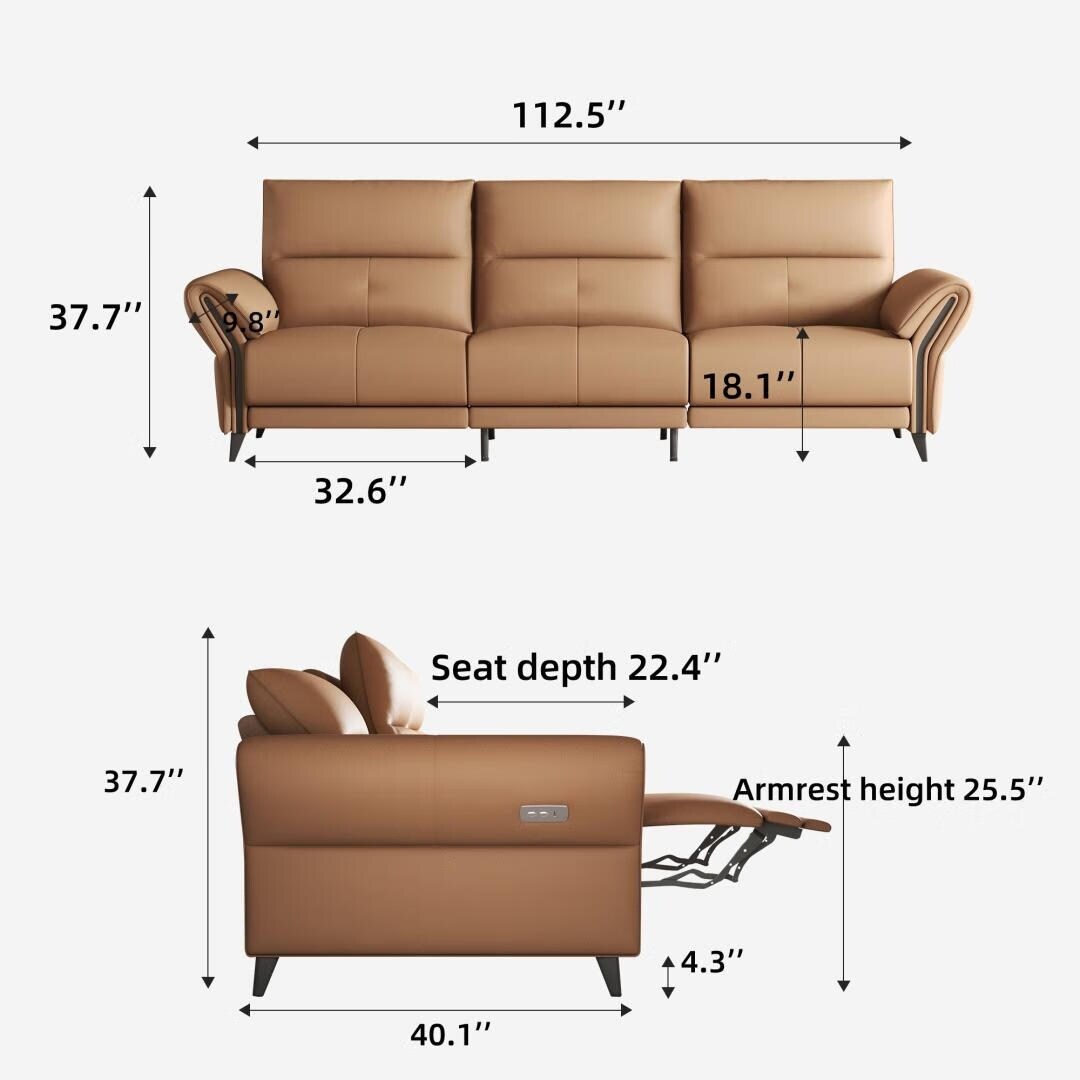 112.5'' Vegan Leather Power Reclining Sofa with USB Charging Port
