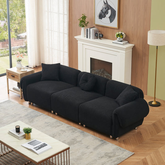 112'' 3-Sitzer-Sofa aus Teddystoff mit 3 Kissen, kratzfest mit weicher Polsterung und Metallbeinen