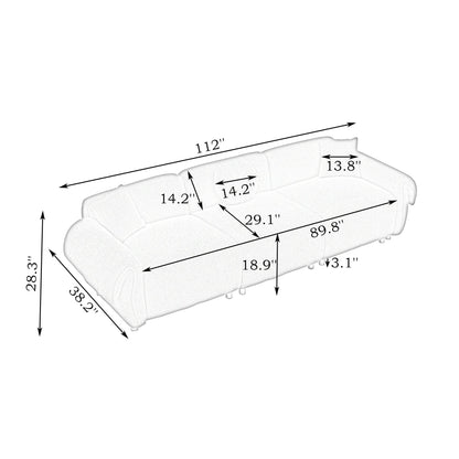 112'' 3-Sitzer-Sofa aus Teddystoff mit 3 Kissen, kratzfest mit weicher Polsterung und Metallbeinen