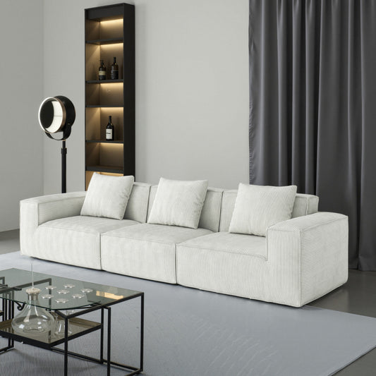 118 Inch Modular Convertible Sofa Bed 3 Seater White Corduroy Velvet