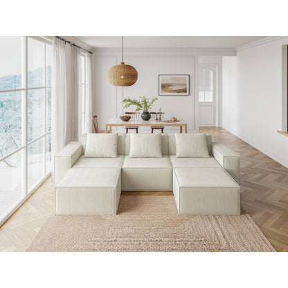118 Inch Modular Convertible Sofa Bed 3-Seater with Footrests White Cloud Velvet
