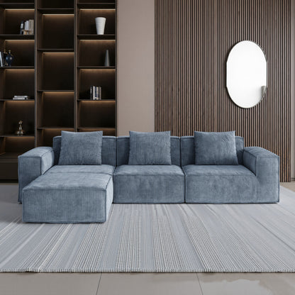 118 Inch Modular Sofa Bed Convertible 3 Seater with Footrest Gray Corduroy Velvet