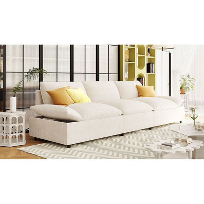 119.5 Large Polyester 3-seater Sofa with 2 Storage Units and Rubber Wood Legs for Living Room