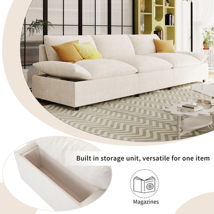 119.5 Large Polyester 3-seater Sofa with 2 Storage Units and Rubber Wood Legs for Living Room