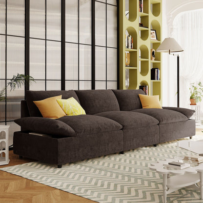 119.5 Large Polyester 3-seater Sofa with 2 Storage Units and Rubber Wood Legs for Living Room