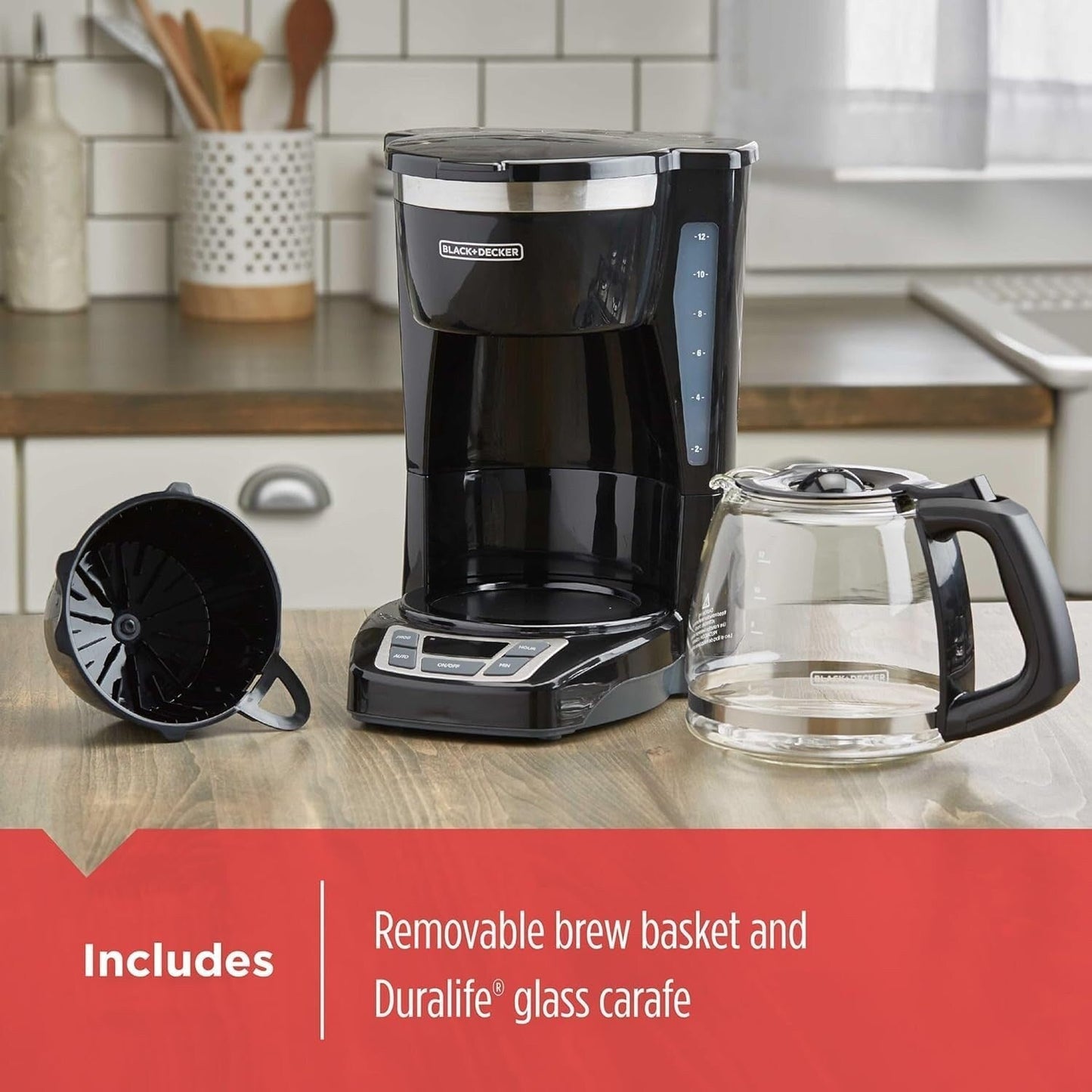 Digitale Kaffeemaschine für 12 Tassen, programmierbar, waschbarer Filter, Sneak-A-Cup, automatisches Brühen, Warmhalteplatte, schwarz