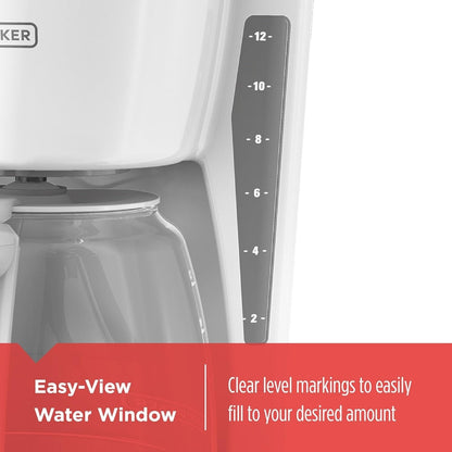 Digitale Kaffeemaschine für 12 Tassen, programmierbar, waschbarer Filter, Sneak-A-Cup, automatisches Brühen, Warmhalteplatte, weiß